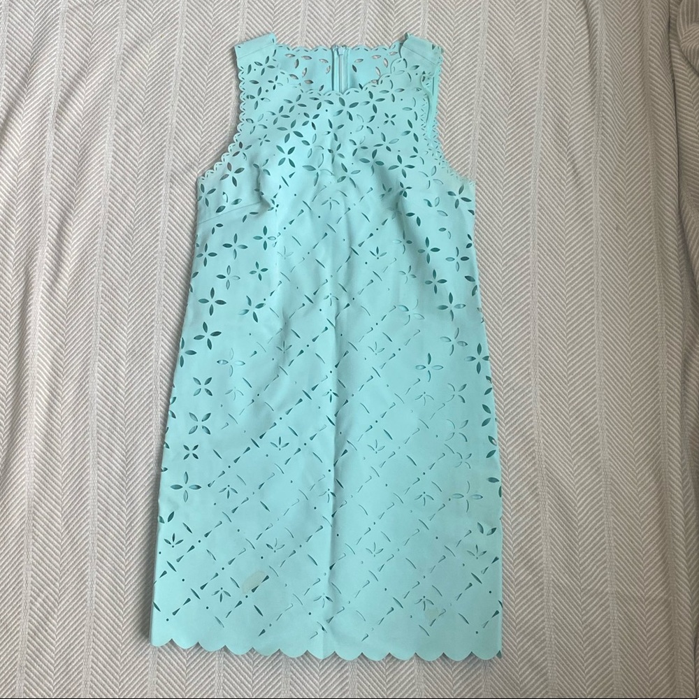 J. Crew laser-cut eyelet aqua sleeveless minidress
